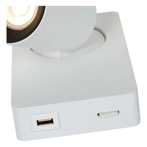 Lucide NIGEL - Bedside lamp / Wall light - LED Dim to warm - CCT - GU10 (MR16) - 1x5W 2200K/3000K - With USB charging point - White - detail 3
